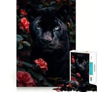Puzzle da 1000 pezzi con la Pantera Nera tra le Rose,pezzi a incastro preciso,giocattolo creativo e divertente,momento di relax,regalo di compleanno 38x52cm