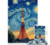 Puzzle da 1000 pezzi con la Torre di Tokyo e il dipinto "Notte stellata" gioco educativo difficile giocattolo da parete per rafforzare l'amore tra le coppie (38x52cm)