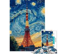 Puzzle da 1000 pezzi con la Torre di Tokyo e il dipinto Notte stellata rompicapo per adulti gioco di logica decorazione da parete compleanno e Natale (dimensioni 38x26cm)