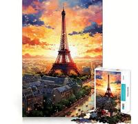 Puzzle da 1000 pezzi con la Torre Eiffel al tramonto di Parigi per adulti, gioco di logica stimolante, rilassante, con bordi trasparenti, regalo artistico (38x52cm)