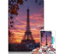 Puzzle da 1000 pezzi con la Torre Eiffel al tramonto, regalo per adulti, antistress, per ammazzare il tempo durante le vacanze, con poster abbinato e foglio di quiz (38x26cm)