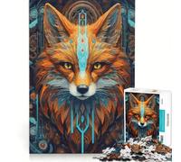 Puzzle da 1000 pezzi con la volpe della tribù Neon gioco rompicapo sfida impegnativa regalo per amici e familiari 38x26cm