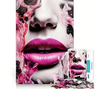 Puzzle da 1000 pezzi con labbra rosa alla moda per adolescenti, gioco di logica stimolante, evasione rilassante, bordi trasparenti, regalo di compleanno (38x26cm)