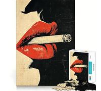 Puzzle da 1000 pezzi con labbra rosse e sigaretta per adulti, gioco di logica, passatempo per la casa, bordi puliti, bel regalo (38x26cm)