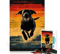 Puzzle da 1000 pezzi con Labrador nero che corre al tramonto,pezzi ad incastro,gioco divertente e rilassante,ideale per decorazioni natalizie 38x52cm