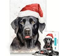 Puzzle da 1000 pezzi con Labrador nero e cappello di Babbo Natale,ideale per giochi di squadra e attività creative,per rallentare il ritmo e come regalo di compleanno 50x75cm