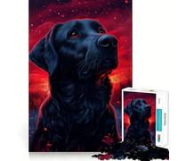 Puzzle da 1000 pezzi con Labrador nero e tramonto rosso,disegno accuratamente ritagliato,gioco stimolante per la mente,facile da giocare,regalo di compleanno ideale 38x52cm