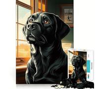 Puzzle da 1000 pezzi con Labrador nero vicino a una finestra,taglio impeccabile,divertente rompicapo cognitivo,gioco per il tempo libero,regalo artistico di Natale 38x26cm