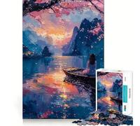 Puzzle da 1000 pezzi con lago di ciliegi in fiore,gioco di precisione e divertente per stimolare la mente e creare un'atmosfera rilassante,ideale come regalo di Natale (38x26cm)