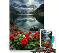 Puzzle da 1000 pezzi con lago di montagna e fiori rossi per ragazzi, gioco intelligente per tutta la famiglia, da assemblare, con motivo a tema Babbo Natale (50x75cm)