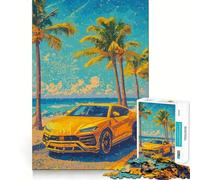 Puzzle da 1000 pezzi con Lamborghini Urus gialla sulla spiaggia,ideale per un divertente gioco di memoria con superficie liscia e priva di sbavature,una sfida stimolante per il tempo libero (50x75cm)