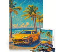 Puzzle da 1000 pezzi con Lamborghini Urus gialla sulla spiaggia per adolescenti ideale per un allenamento intelligente e un passatempo piacevole con taglio perfetto e perfetto per il compleanno