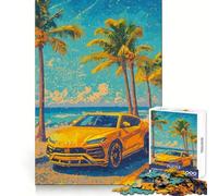 Puzzle da 1000 pezzi con Lamborghini Urus gialla sulla spiaggia per ragazzi ideale per il benessere mentale il relax e il divertimento Perfetto per creare un puzzle e regalare un regalo perfetto