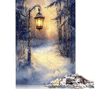 Puzzle da 1000 pezzi con lanterna invernale su un sentiero innevato, per adulti e adolescenti, giochi educativi per la casa, giocattoli fai da te, regali di Natale, 1000 pezzi (75x50 cm)
