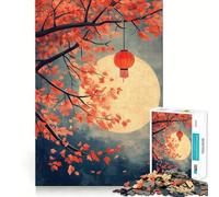 Puzzle da 1000 pezzi con lanterna rossa e luna autunnale per adolescenti, ideale per migliorare la memoria, per un relax informale e per esporre opere d'arte dai tagli netti (50x75cm)