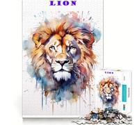 Puzzle da 1000 pezzi con leone ad acquerello per ragazzi,divertente da giocare,con incastri precisi e senza spazi vuoti,ideale per una serata in famiglia (38x52cm)