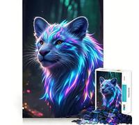 Puzzle da 1000 pezzi con leone al neon nella foresta, ideale per adulti, per stimolare la memoria, divertimento al chiuso, assemblaggio di motivi, regalo di Natale (50x75cm)