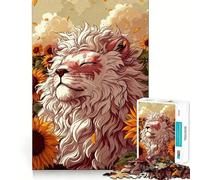 Puzzle da 1000 pezzi con leone bianco in un campo di girasoli per ragazzi,ideale per stimolare la mente,divertimento senza spazi vuoti,incastro perfetto,svago coinvolgente per interni accoglienti