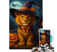 Puzzle da 1000 pezzi con leone cucciolo costume da strega per Halloween giocattolo avvincente per coltivare la pazienza gioco educativo antistress regalo di compleanno (dimensioni 38x52cm)