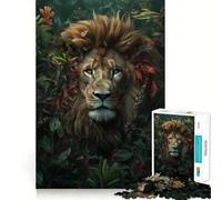 Puzzle da 1000 pezzi con leone e fiori fantasiosi,gioco di abilità mentale,incastro stabile,parti che non si spostano,passatempo divertente per i lunghi weekend (38x52cm)