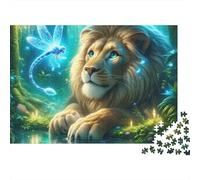 Puzzle da 1000 pezzi con leone e libellula blu luminosa. Per adulti dai 12 anni in su. Gioco educativo, bella decorazione, difficile e stimolante, ideale come 38x26 cm