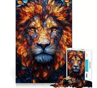 Puzzle da 1000 pezzi con leone in vetro colorato per adolescenti, gioco stimolante per la mente, momento di relax, opera d'arte dal taglio preciso 38x26cm