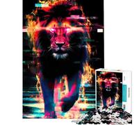 Puzzle da 1000 pezzi con leone infuocato e grafica glitch impegnativo da completare perfetto per la decorazione e come gioco rompicapo per ragazzi dai 14 anni in su 50x75cm