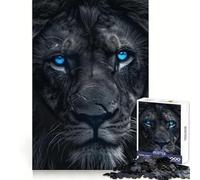Puzzle da 1000 pezzi con leone nero dagli occhi azzurri per adulti, stimolante per la mente, rilassante e divertente, con bordi uniformi, regalo perfetto (38x26cm)