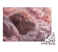 Puzzle da 1000 pezzi con leone, nuvola rosa, profilo della testa di leone, gioco educativo per adulti, bella decorazione, sfida di alta difficoltà, regalo di compleanno, 52x38 cm/1000 pezzi