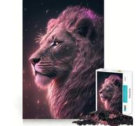 Puzzle da 1000 pezzi con leone rosa fantasy fosforescente per adolescenti, gioco di logica stimolante, evasione rilassante, bordi trasparenti, regalo di compleanno (38x26cm)