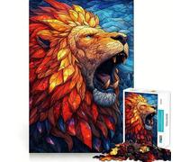 Puzzle da 1000 pezzi con leone ruggente in vetro colorato, ideale per adulti, un gioco stimolante per la mente, facile da completare, con taglio preciso e un regalo speciale (38x26cm)
