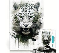 Puzzle da 1000 pezzi con leopardo ad acquerello,divertente per allenare la mente,con incastri precisi e senza spazi vuoti,ideale per creare un legame speciale con i propri cari (50x75cm)