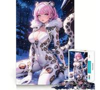 Puzzle da 1000 pezzi con leopardo bianco e ragazza delle nevi,gioco di memoria,divertente,bordi lisci,incastro perfetto,un modo divertente per riempire le ore vuote (38x26cm)