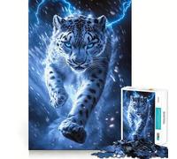 Puzzle da 1000 pezzi con leopardo delle nevi e fulmine per ragazzi, ideale per migliorare la memoria, per un relax informale e per esporre opere d'arte di alta qualità (38x52cm)