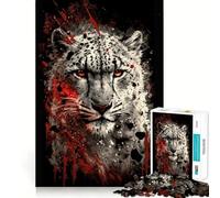Puzzle da 1000 pezzi con leopardo delle nevi e schizzi rossi per adulti, ideale per il tempo libero a casa, perfetto come regalo di compleanno (38x52cm)