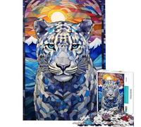 Puzzle da 1000 pezzi con leopardo delle nevi e vetrata artistica Aiuta a stimolare la mente decora la casa e gioca in famiglia Adatto a partire dai 14 anni 38x26cm