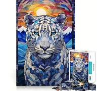 Puzzle da 1000 pezzi con leopardo delle nevi e vetrata artistica, ideale per adulti, per rafforzare la memoria, divertimento e svago, bordi netti, regalo classico (38x26cm)
