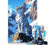 Puzzle da 1000 pezzi con leopardo delle nevi in un paesaggio montano per ragazzi, stimola la memoria, favorisce il relax, facilita il taglio e dona un tocco di stile (38x52cm) Regalo elegante