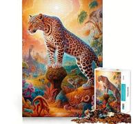 Puzzle da 1000 pezzi con leopardo surreale in stile safari per adolescenti, gioco di allenamento mentale, gioco di gruppo, taglio di precisione, regalo per le feste 38x52cm