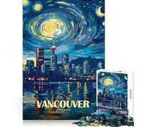 Puzzle da 1000 pezzi con l'immagine dello skyline notturno di Vancouver, Canada Un passatempo rilassante e stimolante Chiusura solida Regalo di Natale unico (38x26cm)