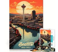Puzzle da 1000 pezzi con l'immagine dello Space Needle di Seattle, ideale per adolescenti, gioco di logica e rilassamento, con bordi sottili e da collezione (38x26cm)