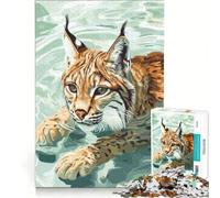 Puzzle da 1000 pezzi con lince che nuota nell'acqua opera d'arte digitale gioco rompicapo rilassante e stimolante per la mente ideale come regalo per tutta la famiglia 38x52cm