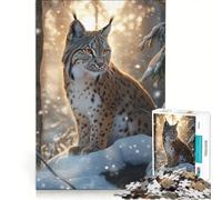 Puzzle da 1000 pezzi con lince nella foresta invernale gioco rompicapo allena la mente e la manualità ideale come decorazione da scrivania 50x75cm