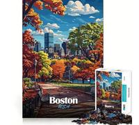 Puzzle da 1000 pezzi con lo skyline autunnale di Boston,disegno dettagliato e preciso,ideale per stimolare la mente,per il tempo libero e come regalo di Natale (38x52cm)