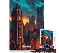 Puzzle da 1000 pezzi con lo skyline di Chicago al tramonto, ideale per adolescenti Sviluppa le capacità di ragionamento, è un'attività rilassante e un regalo perfetto (38x26cm)