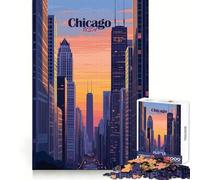 Puzzle da 1000 pezzi con lo skyline di Chicago al tramonto, ideale per ragazzi, per un allenamento intelligente e una fuga rilassante Taglio perfetto Regalo invernale (50x75cm)