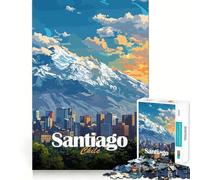 Puzzle da 1000 pezzi con lo skyline di Santiago del Cile, ideale per adulti, un gioco di logica stimolante e rilassante, con bordi chiari e un regalo speciale (50x75cm)