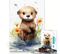 Puzzle da 1000 pezzi con lontra ad acquerello per adolescenti stimola la mente,divertente,con taglio di alta precisione,attività creativa rilassante e pausa rigenerante (38x26cm)