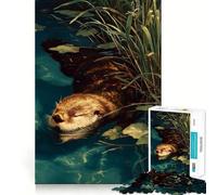 Puzzle da 1000 pezzi con lontra che nuota nell'acqua tra le ninfee, ideale per ragazzi, gioco di logica e abilità, ideale per momenti di relax, con tagli precisi (38x26cm)