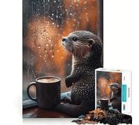 Puzzle da 1000 pezzi con lontra che osserva la pioggia, ideale per ragazzi, stimolante per la mente e per tutta la famiglia Dimensioni precise, regalo memorabile (38x26cm)